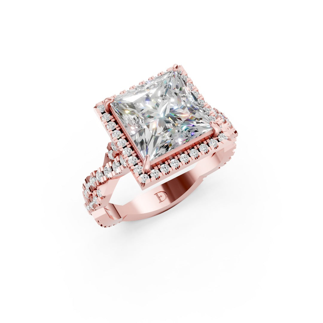 Princess Cut Diamond Halo with Twisted Pave Ring
