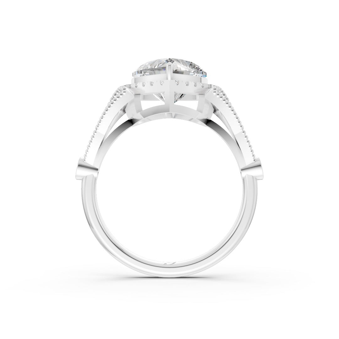 Vintage Inspired Heart Cut Lab Diamond Milgrain Halo Wedding Ring