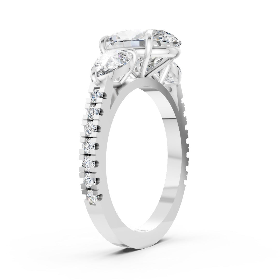 Oval Cut Lab Grown Diamond Three Stone Engagement Ring