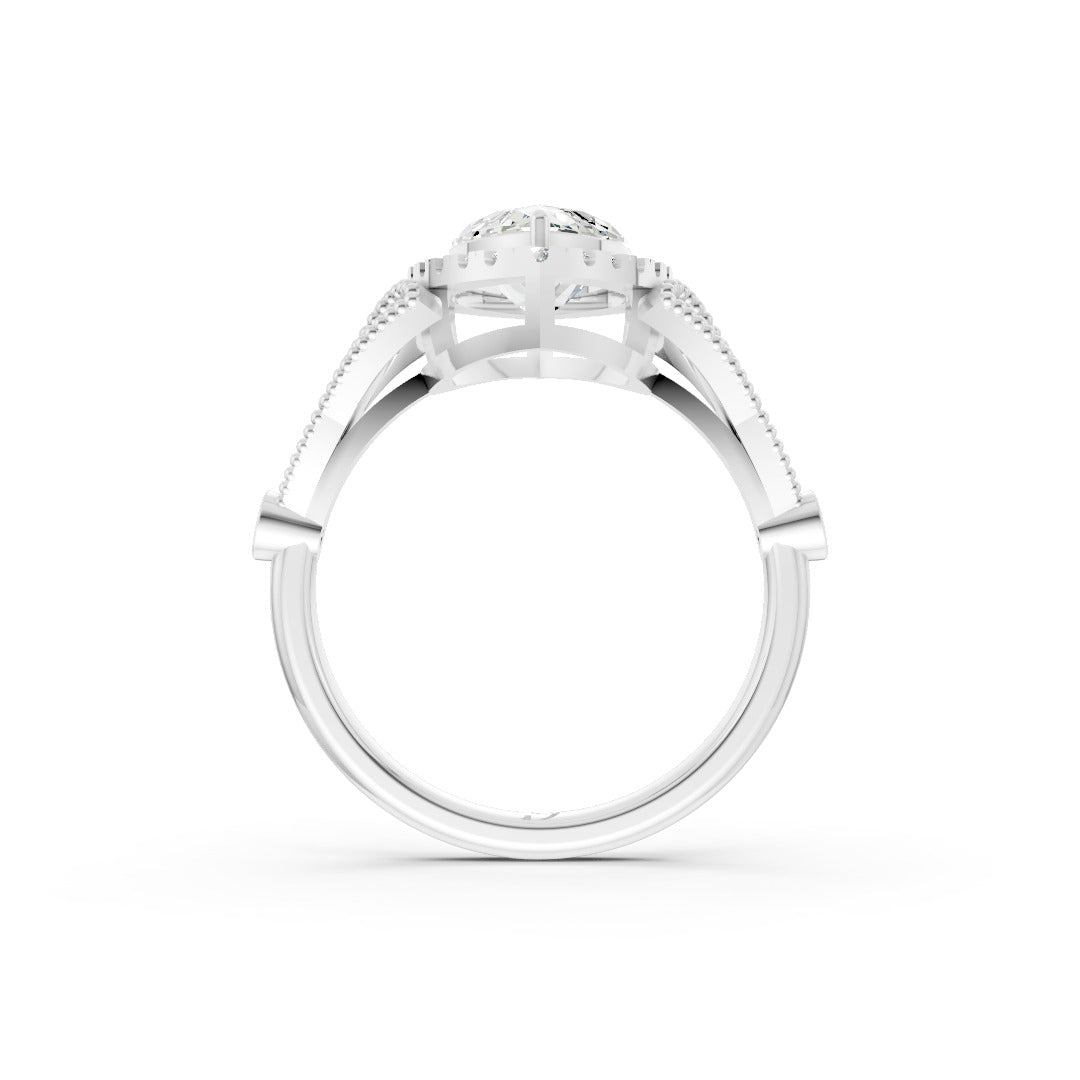 Vintage Inspired Marquise Cut Lab Diamond Milgrain Halo Wedding Ring