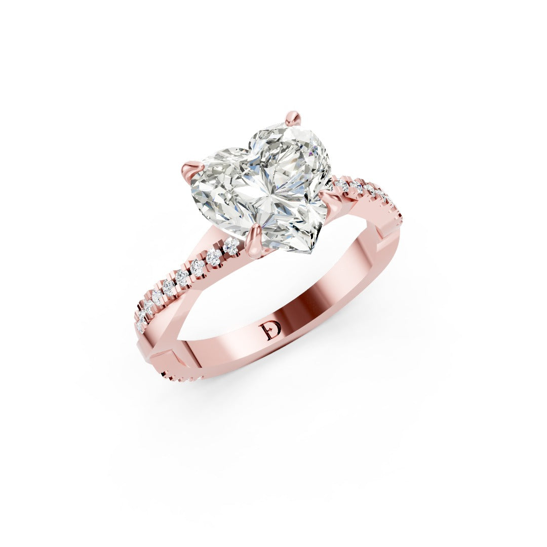 Heart Cut Diamond Twisted Anniversary Ring With Pave Band