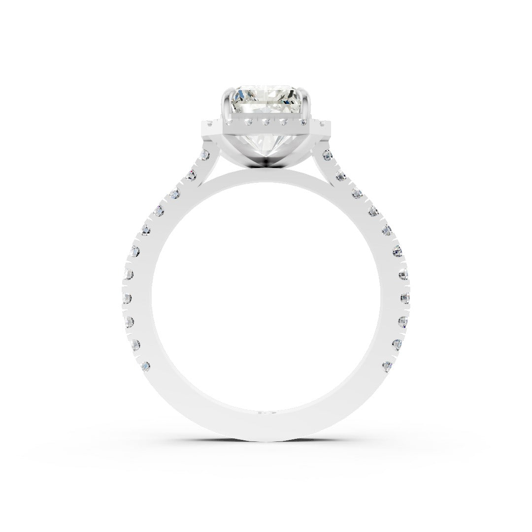 Radiant Cut Diamond Floating Halo with Pavé Ring
