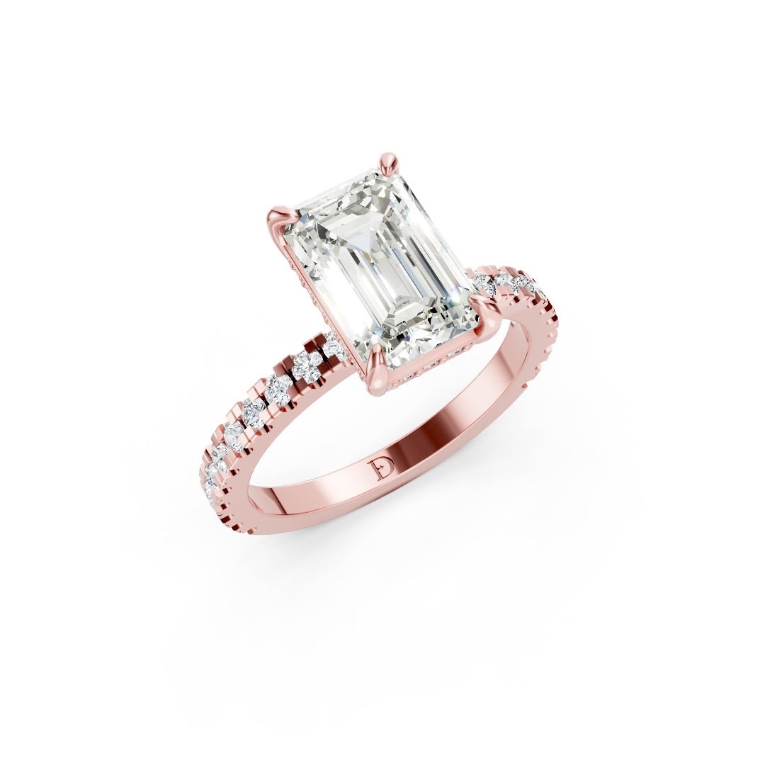Emerald Diamond With Under-Halo Settings Ring