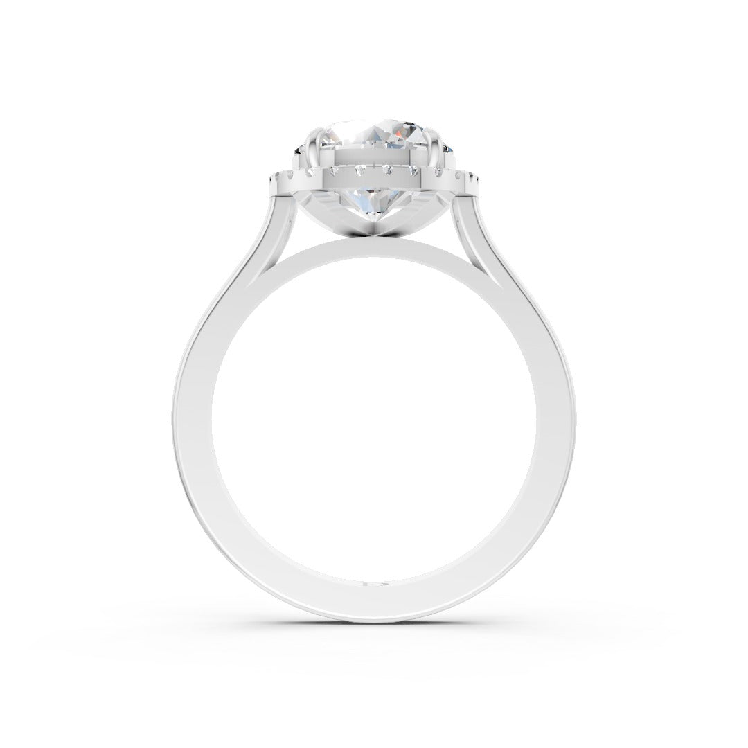 Round Brilliant Cut Halo Diamond Cathedral Shank Ring