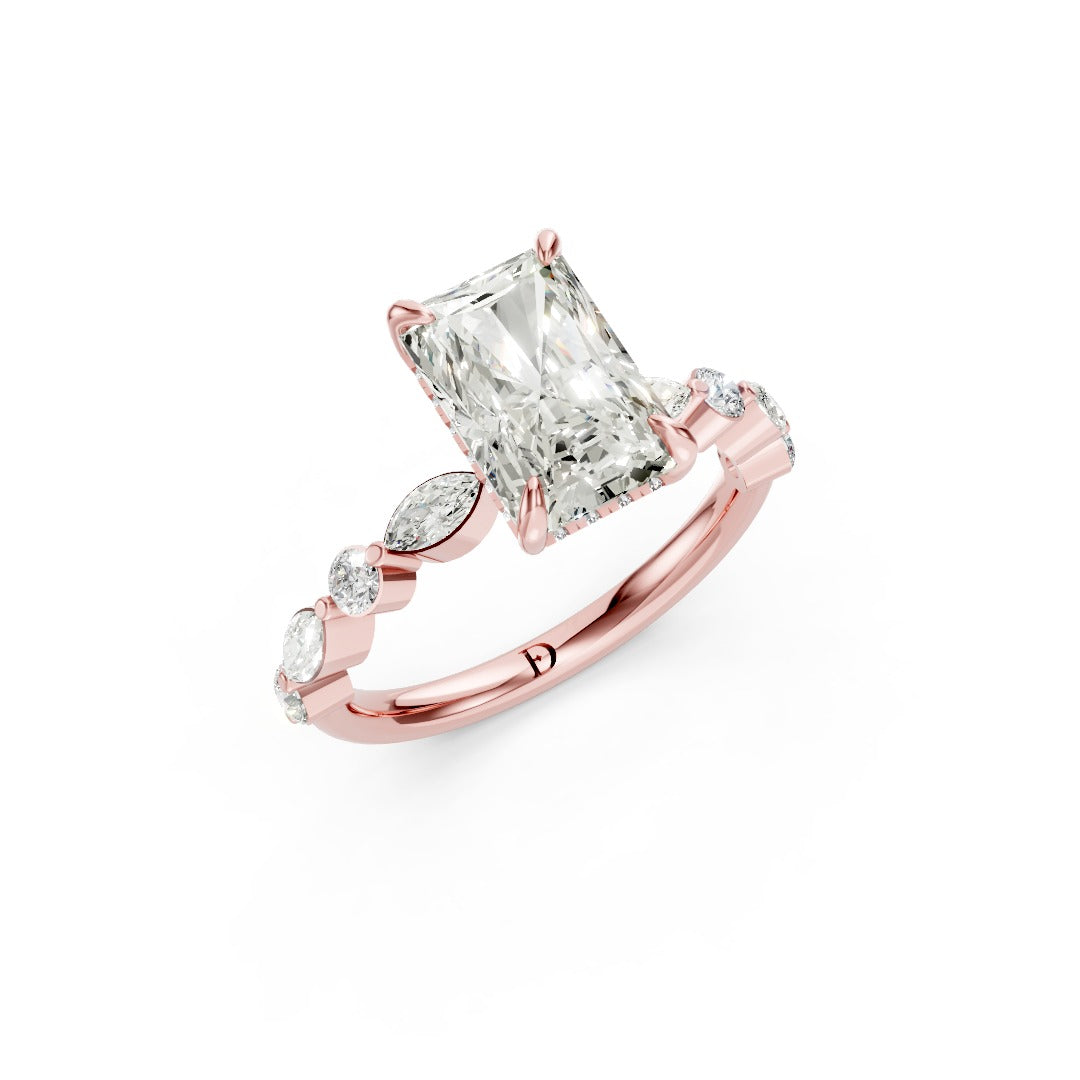 Radiant Cut Diamond Alternating Round And Marquise Engagement Ring