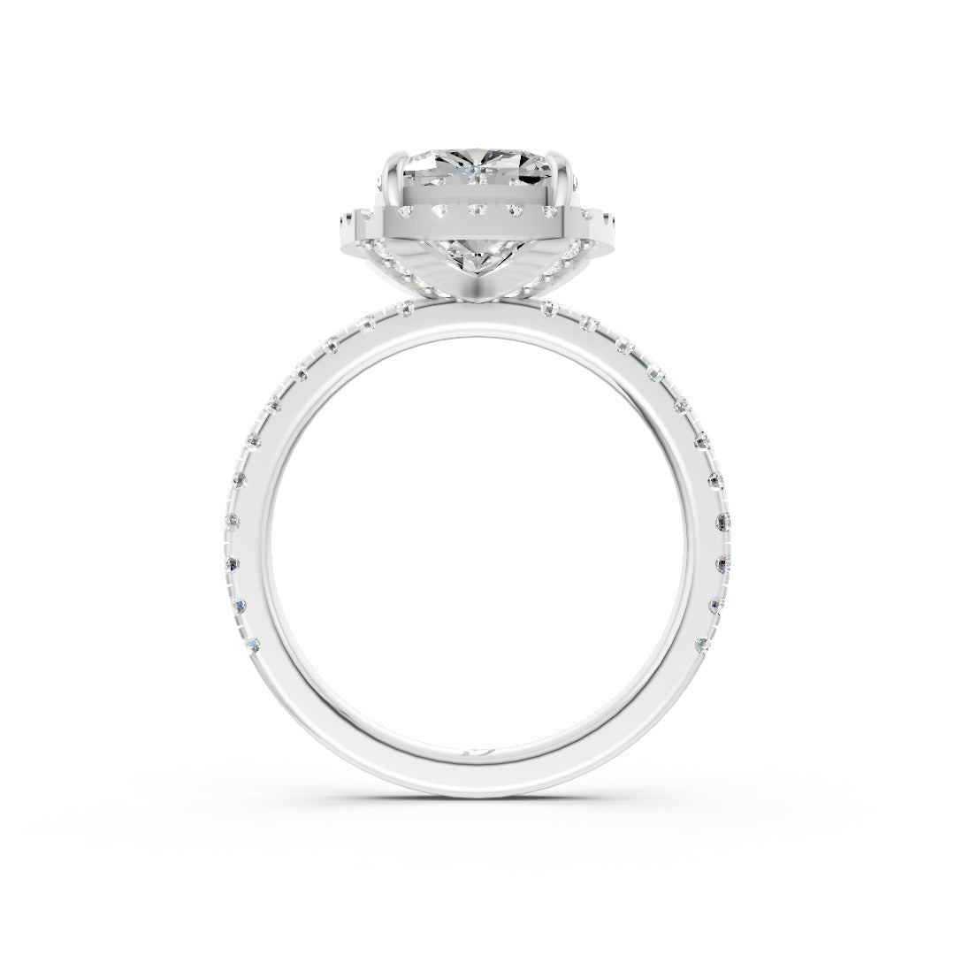 Lab Grown Cushion Diamond Halo Engagement Ring With Pave Set Band