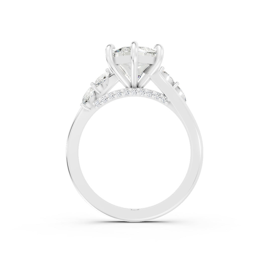Dutch Marquise Cut Lab Grown Diamond Hidden Halo Split Shank Ring