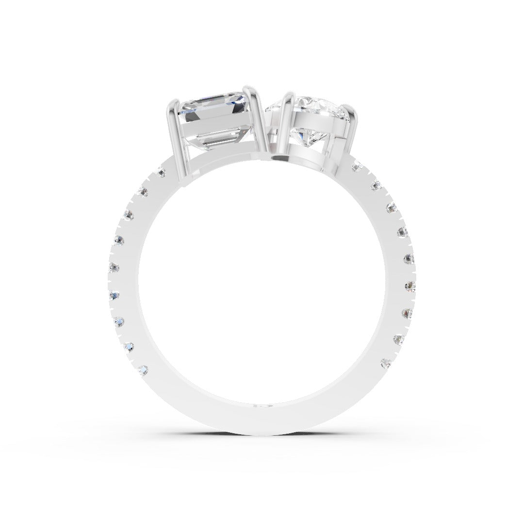 You And Me Asscher and Pear Diamond Ring