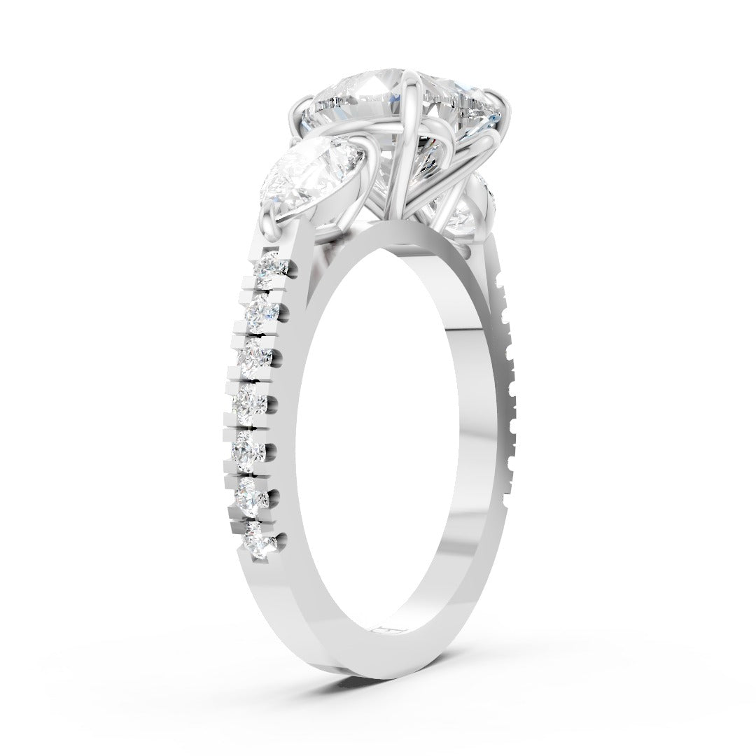 Heart Cut Lab Grown Diamond Three Stone Engagement Ring