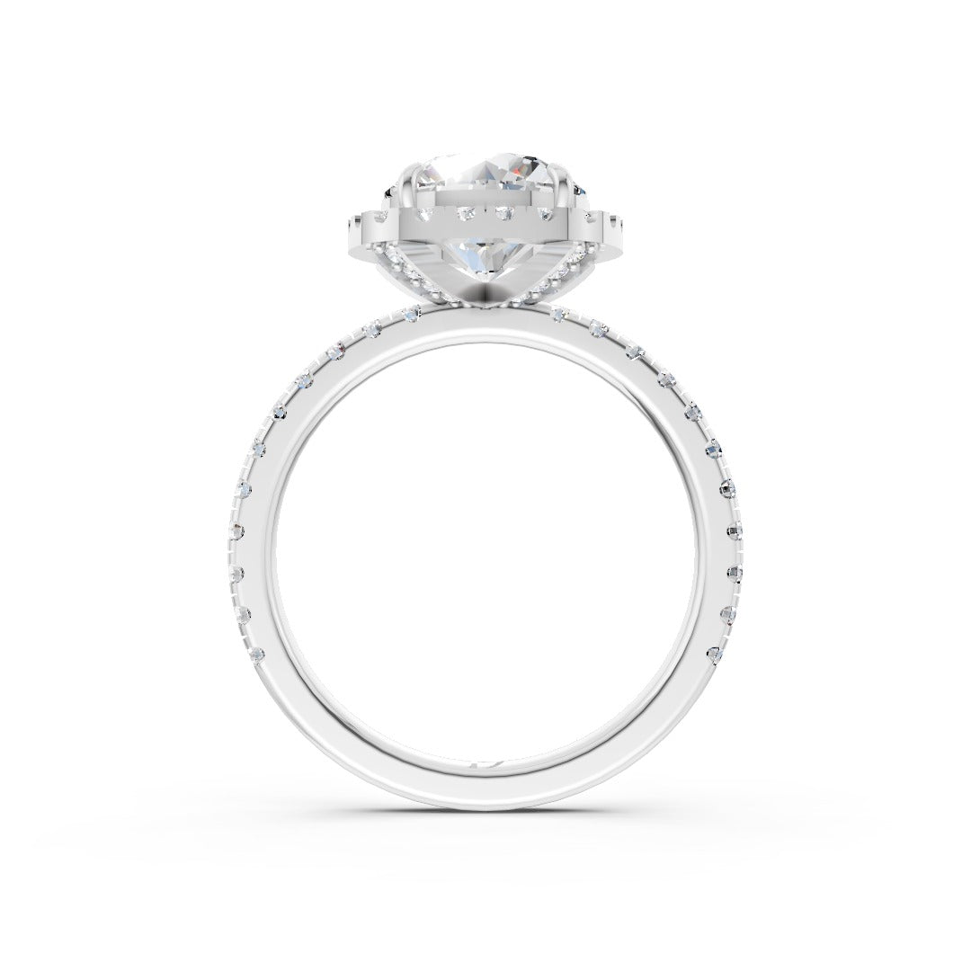 Lab Grown Round Diamond Halo Engagement Ring With Pave Set Band