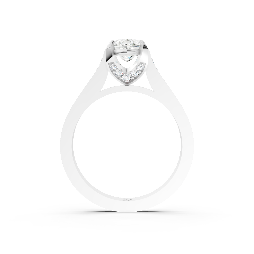 Marquise Cut Diamond with Pavé Bridge Hidden Halo Ring