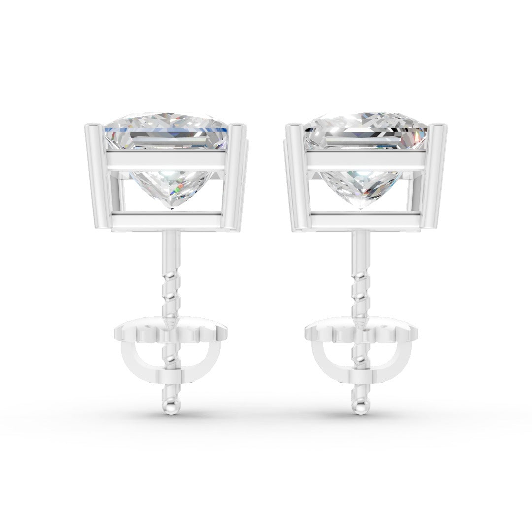 Princess Cut Diamond Stud Earrings in Scalloped Basket Setting