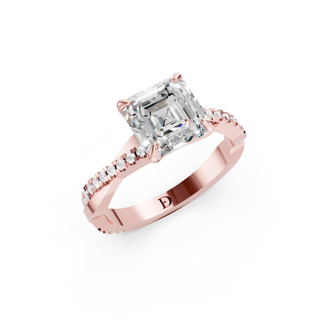 Asscher Cut Diamond Twisted Anniversary Ring With Pave Band