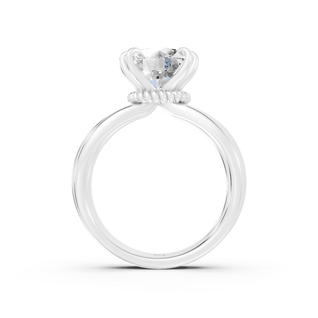 Round Lab Grown Diamond Floral Engagement Ring with Triple Band