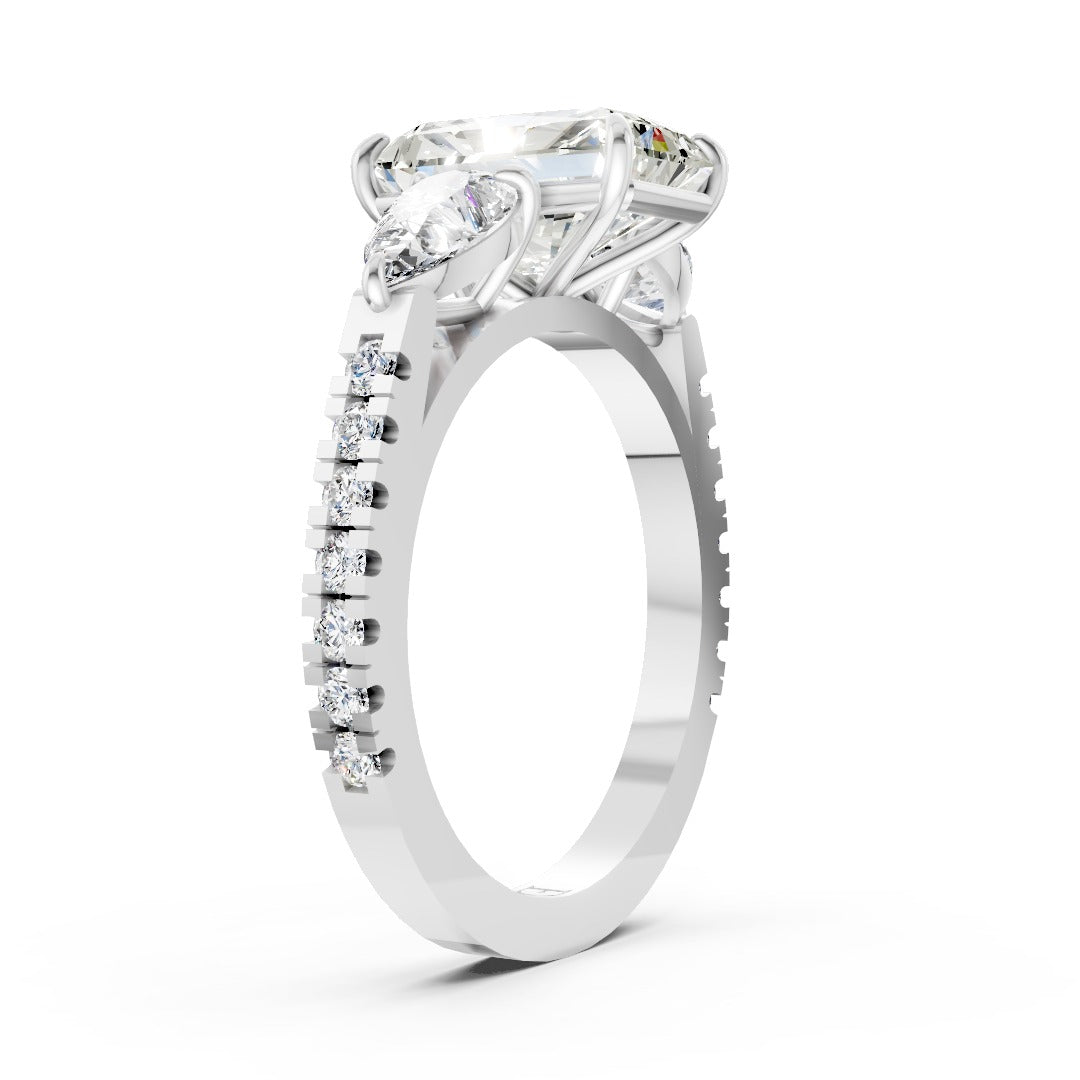 Radiant Cut Lab Grown Diamond Three Stone Engagement Ring