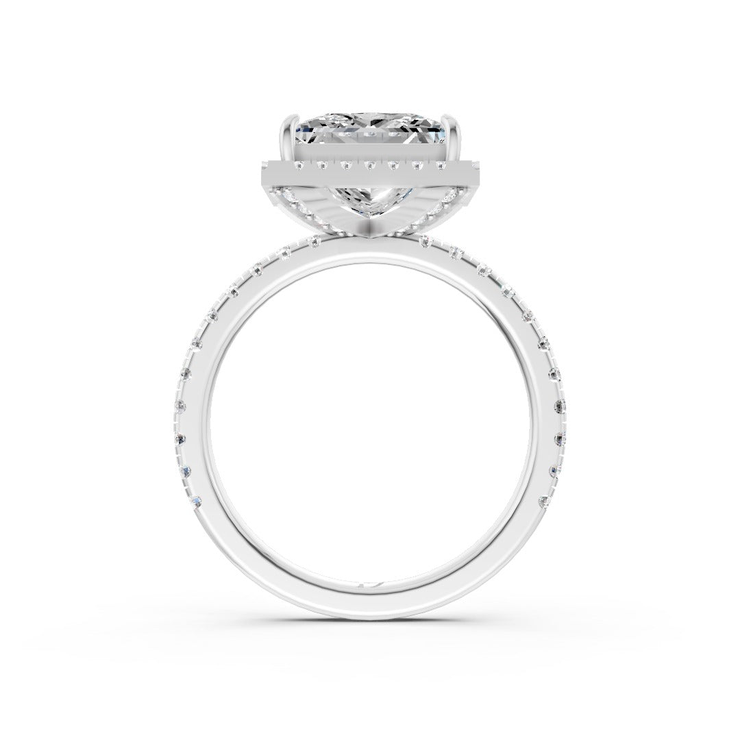 Lab Grown Princess Diamond Halo Engagement Ring With Pave Set Band