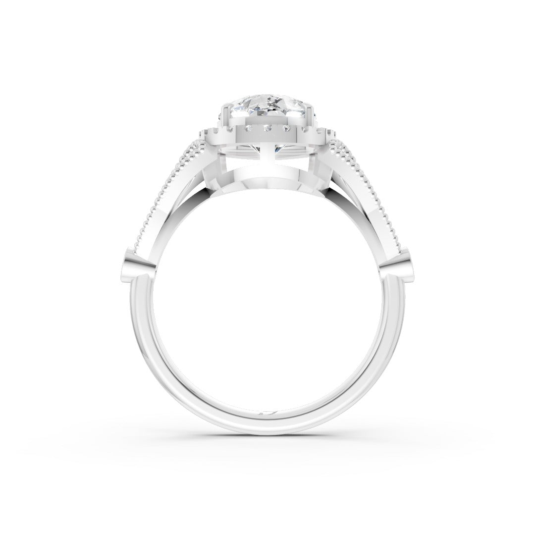 Vintage Inspired Pear Cut Lab Diamond Milgrain Halo Wedding Ring