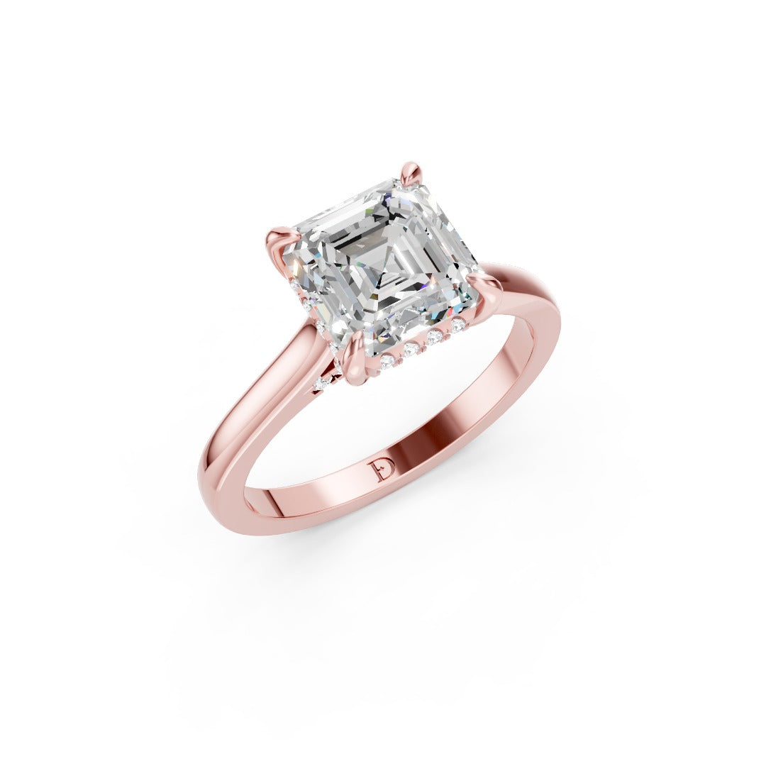 Asscher Diamond Solitaire With Under-Halo & Bridge Accents