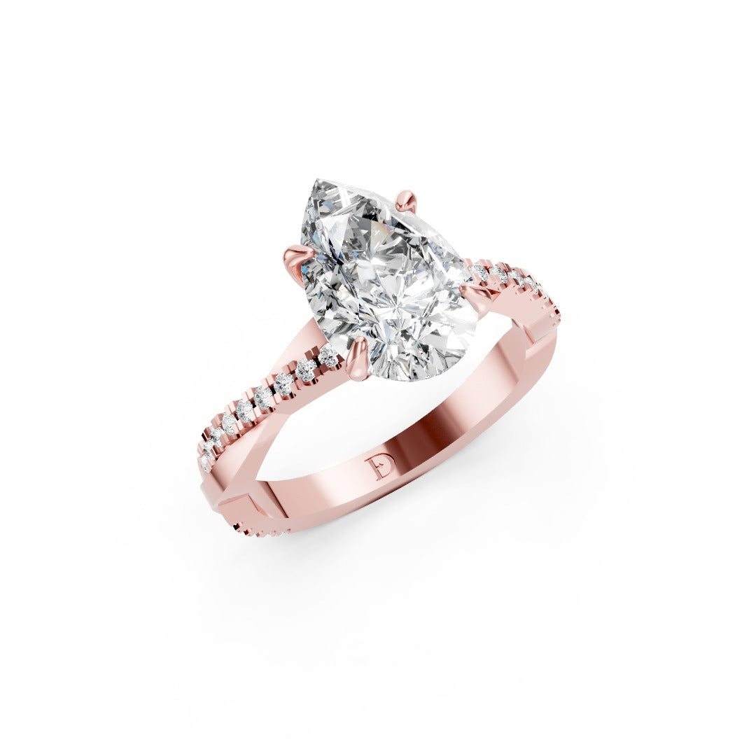 Pear Cut Diamond Twisted Anniversary Ring With Pave Band