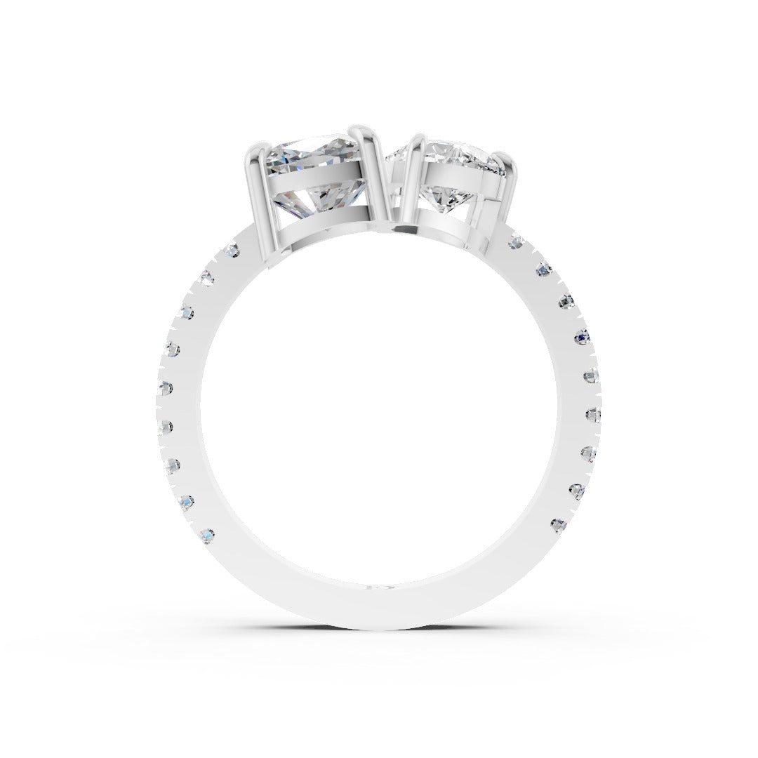You And Me Cushion and Pear Diamond Ring