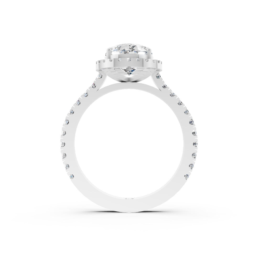 Pear Cut Diamond Floating Halo with Pavé Ring