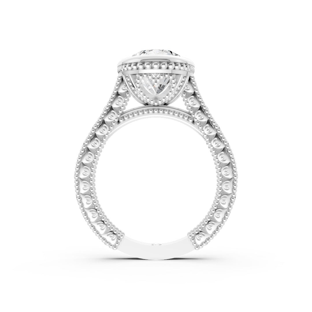 Oval Cut Bezel Set Filigree Engagement Ring