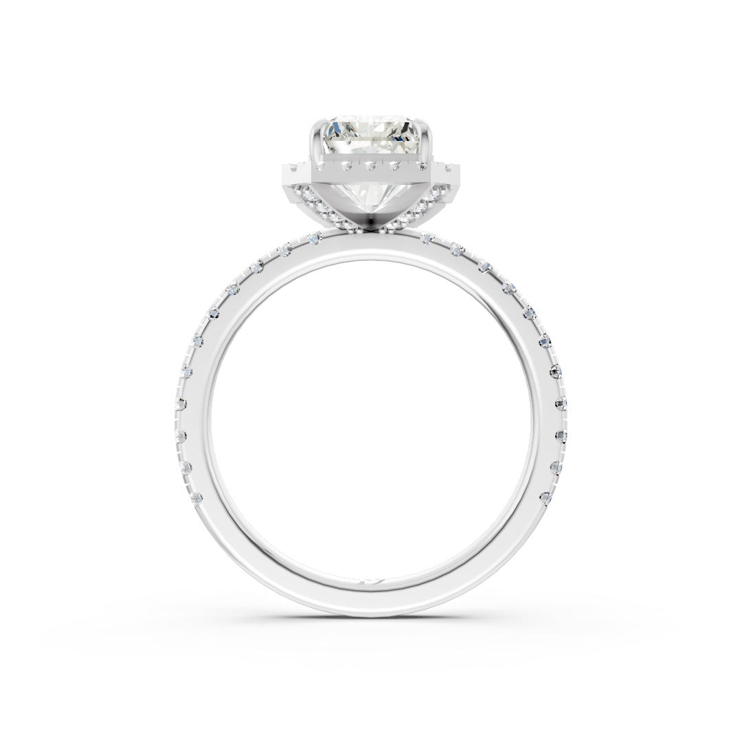 Lab Grown Radiant Diamond Halo Engagement Ring With Pave Set Band