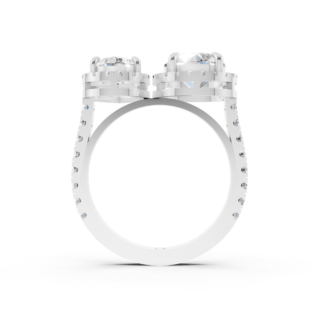 You And Me Pear And Round Diamond Cathedral Shank Ring
