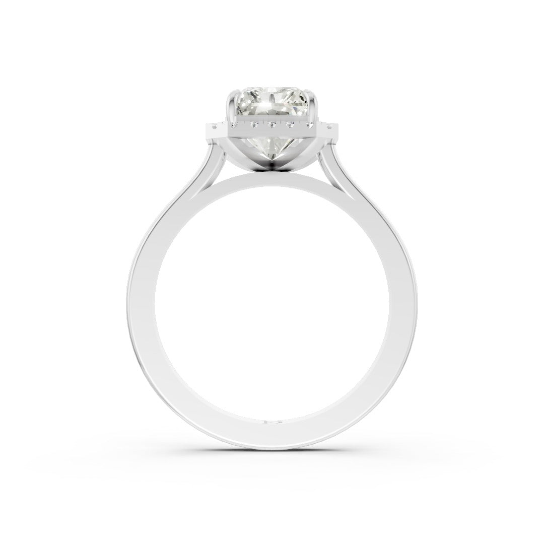 Radiant Brilliant Cut Halo Diamond Cathedral Shank Ring