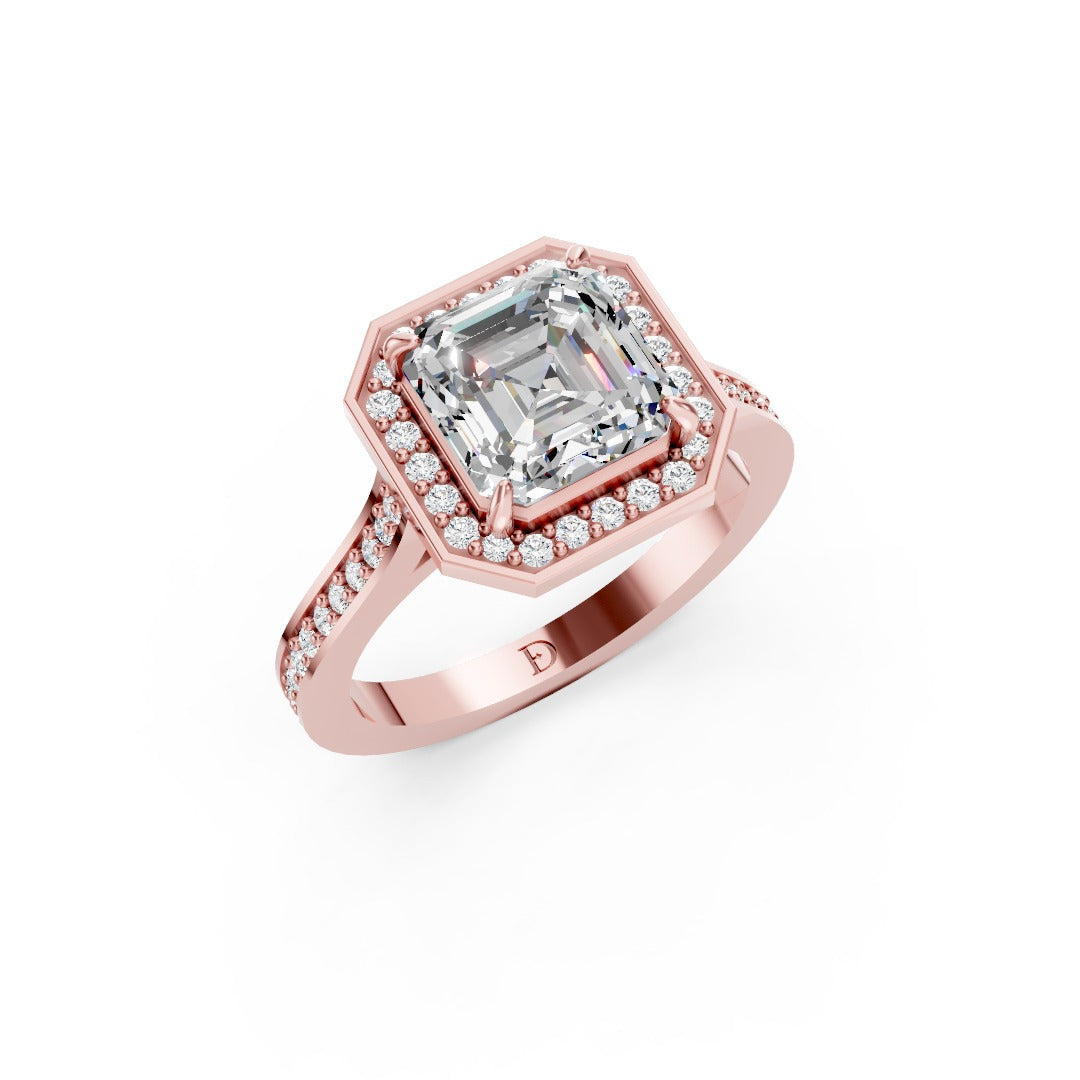 Asscher Cut Lab Grown Diamond Halo Engagement Ring
