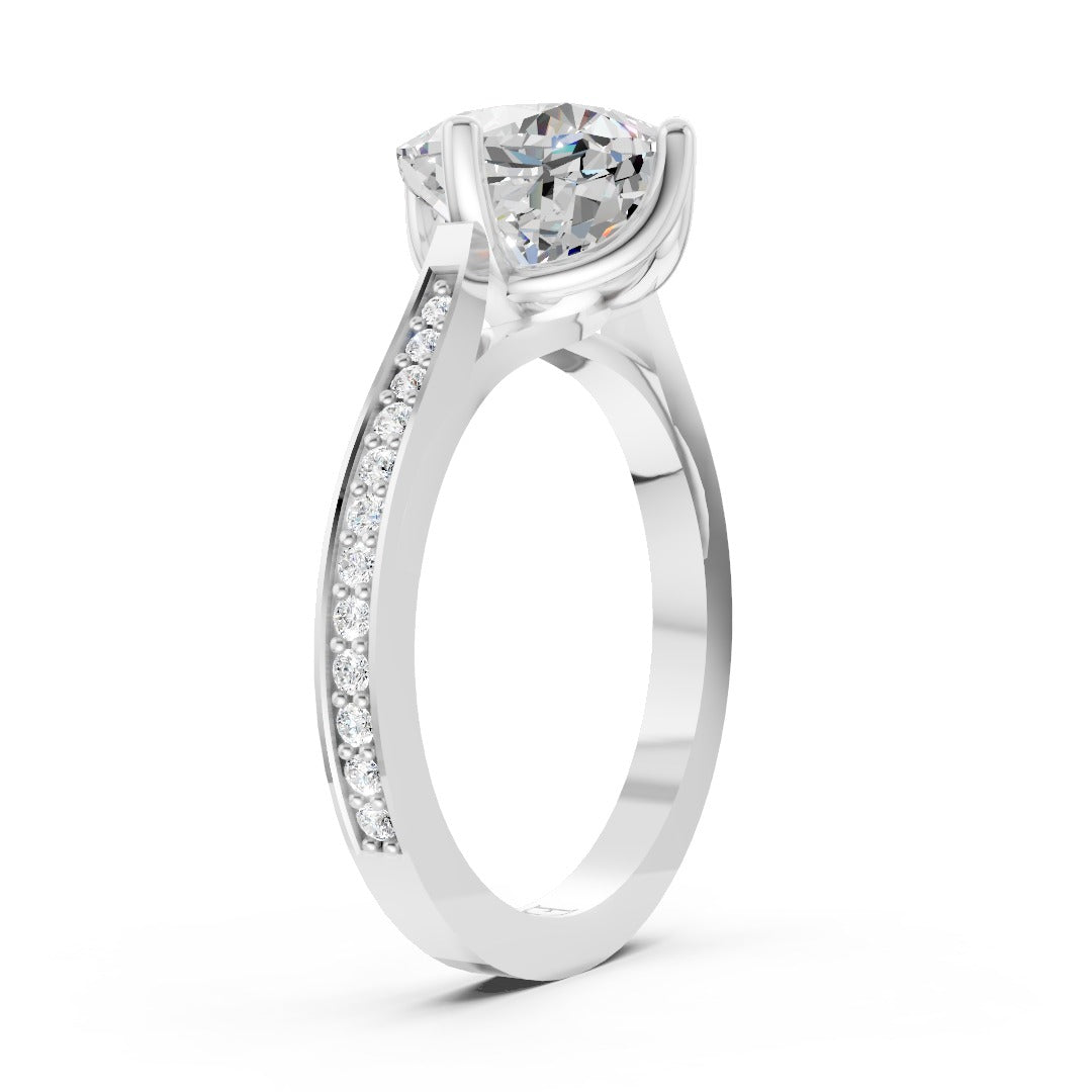 Elegant Cushion Cut Diamond Ring with Delicate Pavé Band