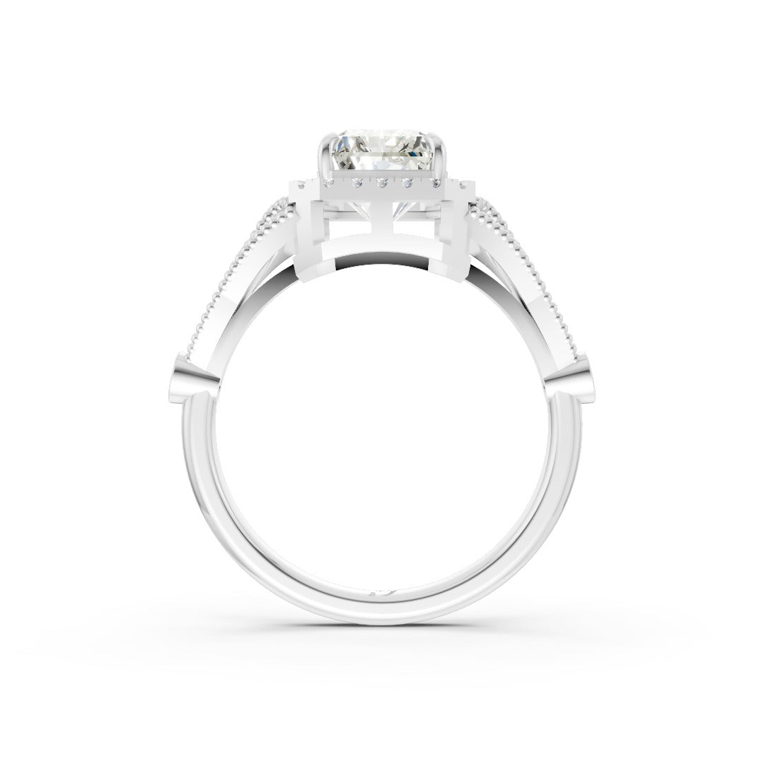 Vintage Inspired Radiant Cut Lab Diamond Milgrain Halo Wedding Ring