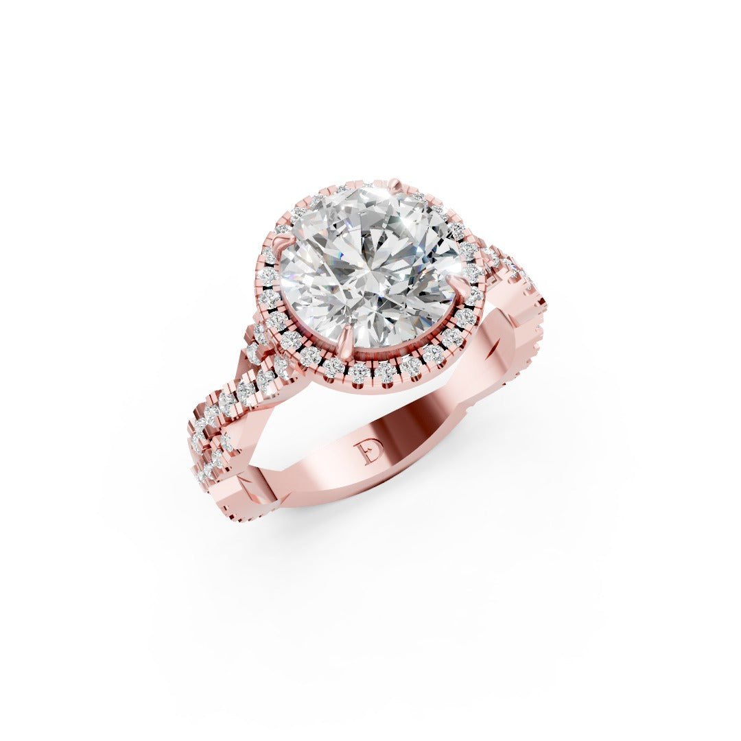 Round Cut Diamond Halo with Twisted Pave Ring