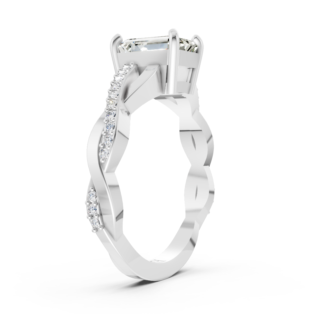 Emerald Cut Diamond Pave Set Criss-Cross Ring