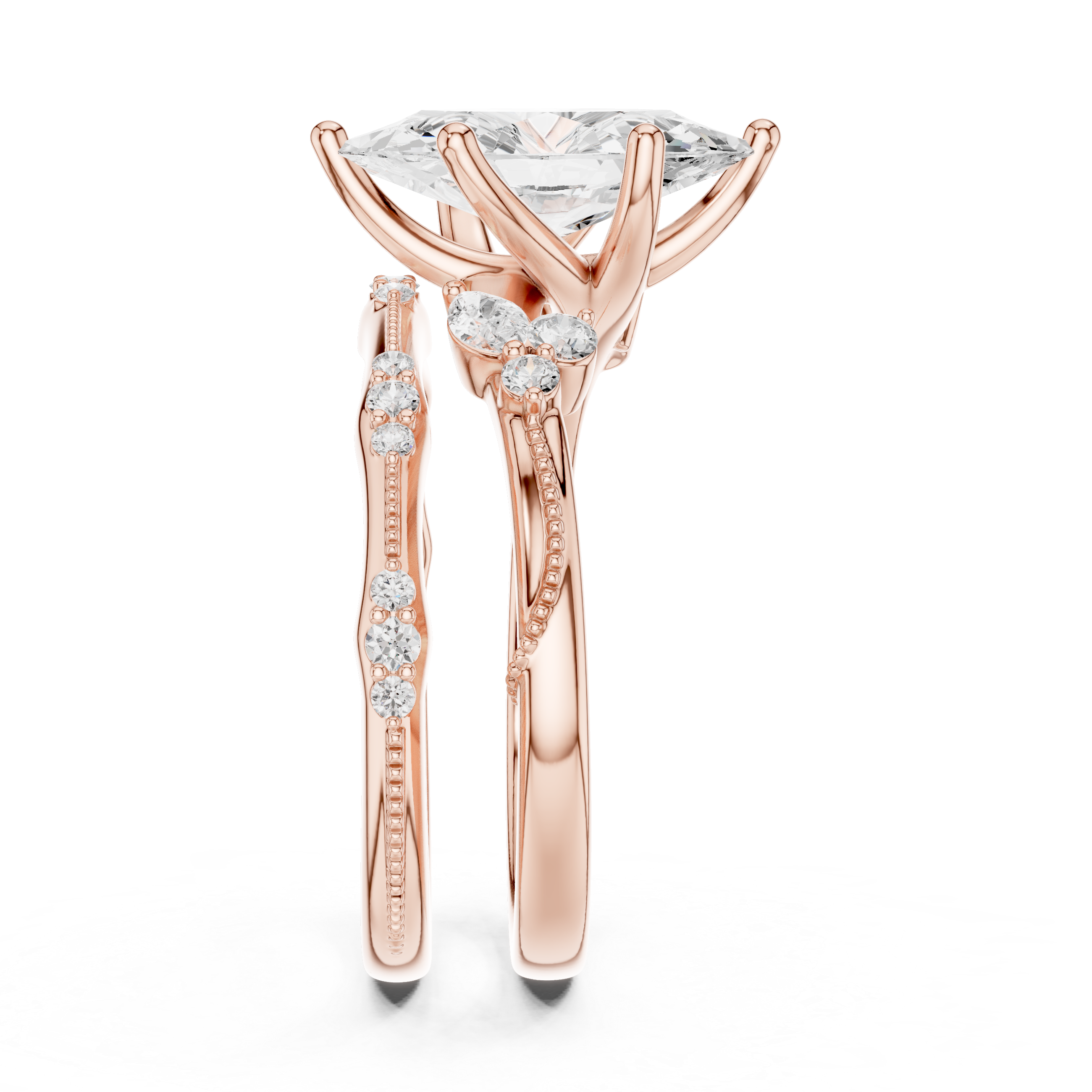 Marquise Cut Milgrain Wedding Ring Set