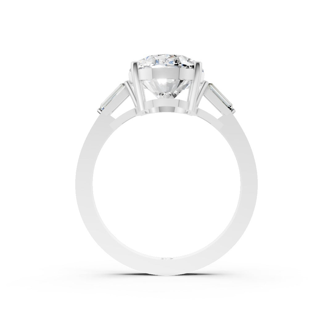 Oval Cut Lab Diamond Four Prong Side Tapered Baguette Accent Wedding Ring