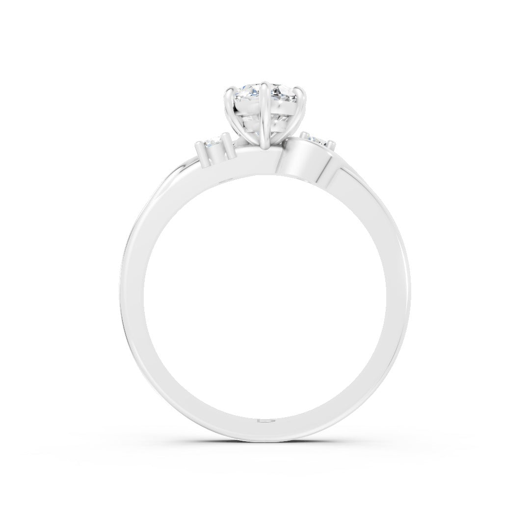 Oval Diamond Bypass Engagement Ring with Round Side Stones