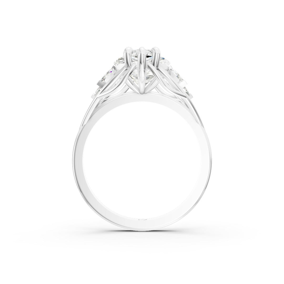Marquise Lab Diamond Floral Engagement Ring