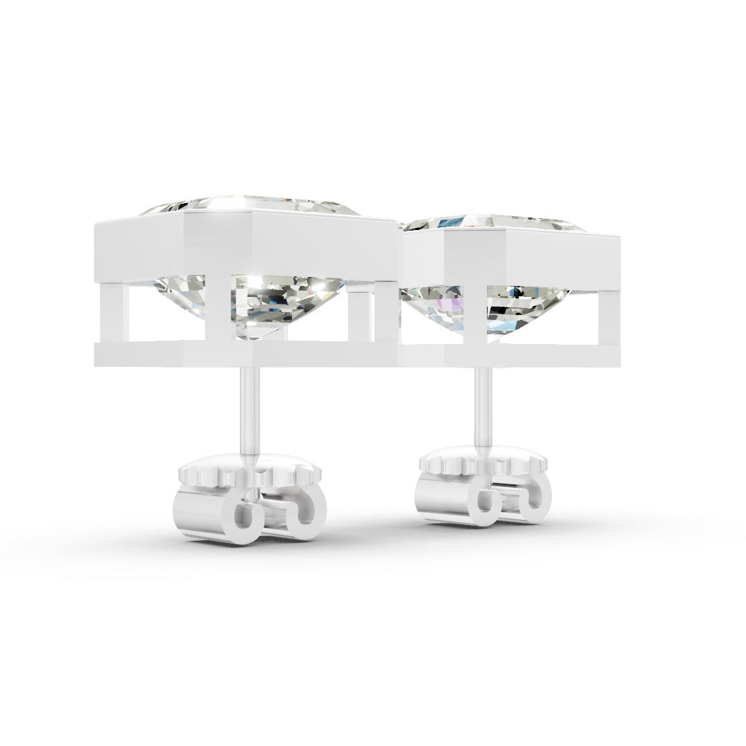 Asscher Cut Lab Grown Diamond Bezel Set Stud Earring