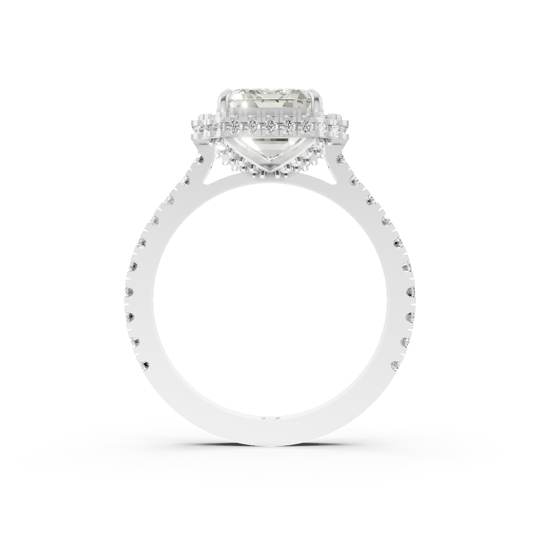 Emerald Diamond Halo Pave Set Ring