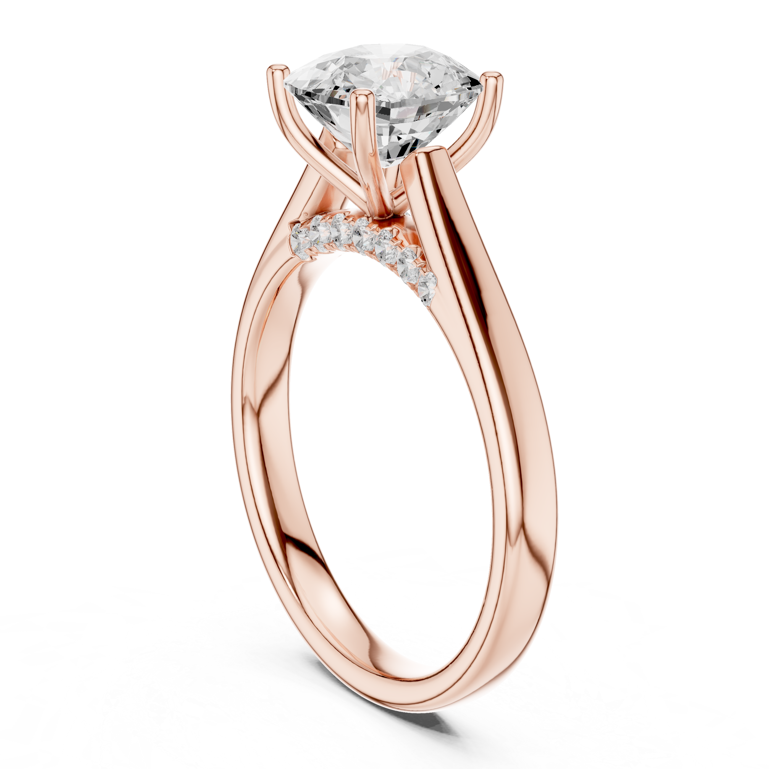 Cushion Cut Cathedral Solitaire  Ring With Hidden Pave Bridge