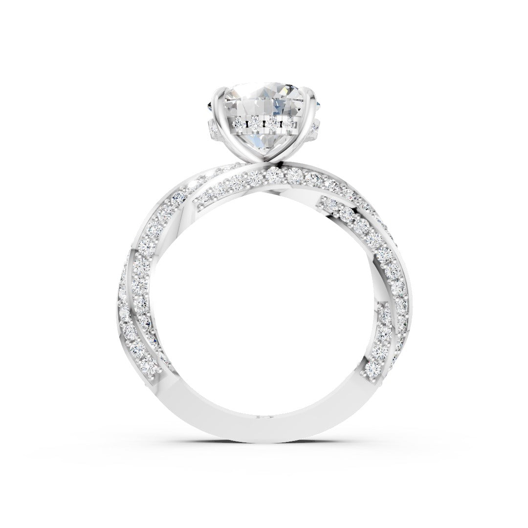 Hidden Halo Round Cut With Double Row Twisted Ring