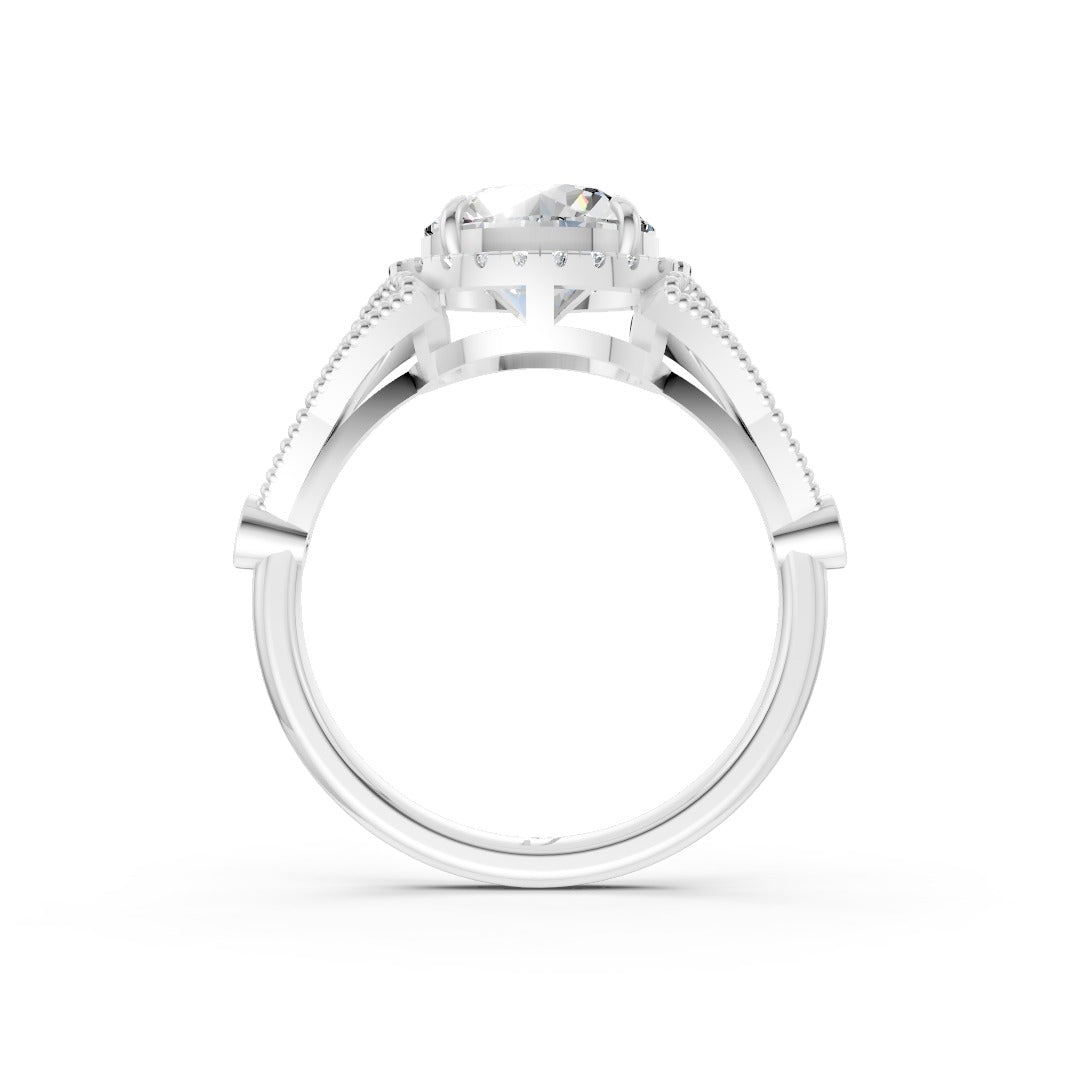 Vintage Inspired Round Cut Lab Diamond Milgrain Halo Wedding Ring