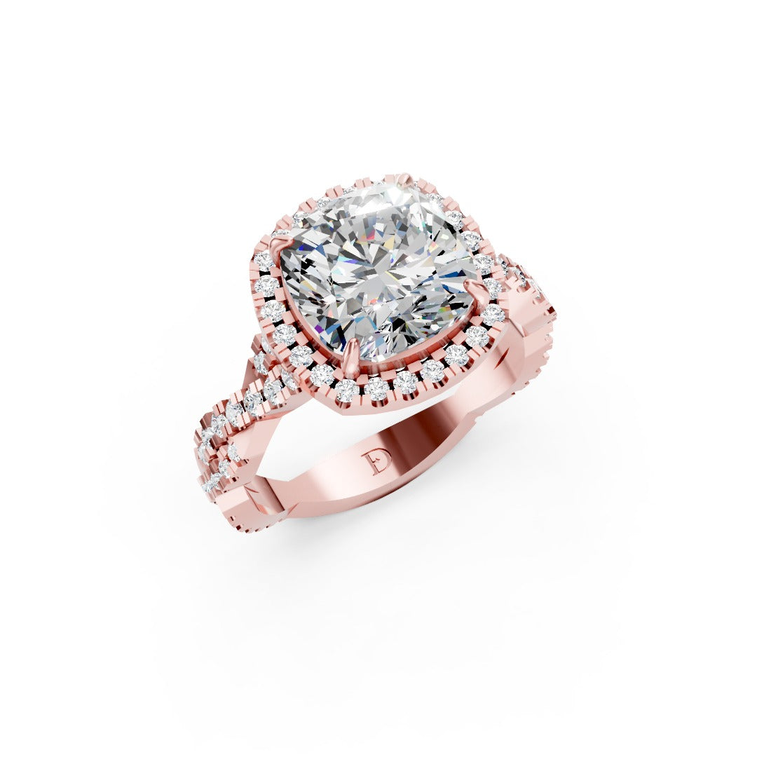 Cushion Cut Diamond Halo with Twisted Pave Ring