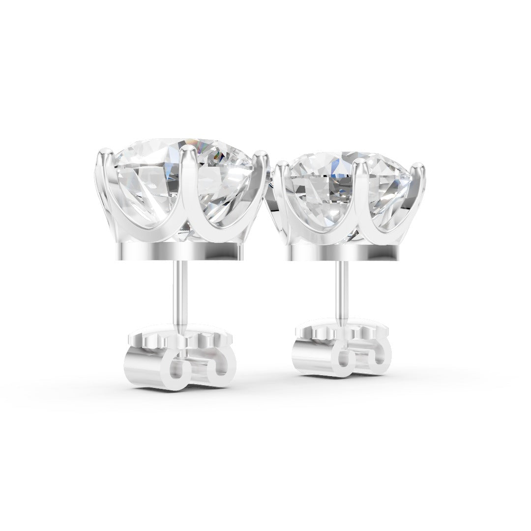 Round Cut Lab Diamond Six Prong Crown Stud Earrings