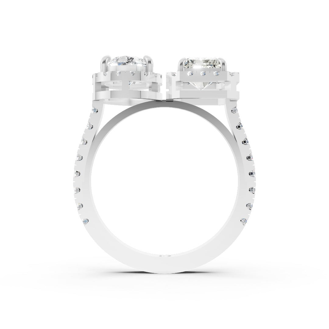 You And Me Pear And Radiant Diamond Cathedral Shank Ring