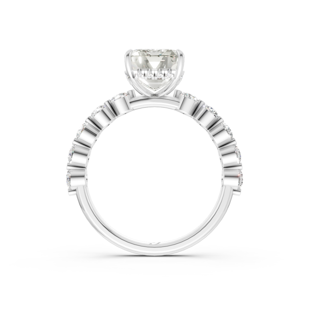 Emerald Diamond Shared Prong Engagement Ring