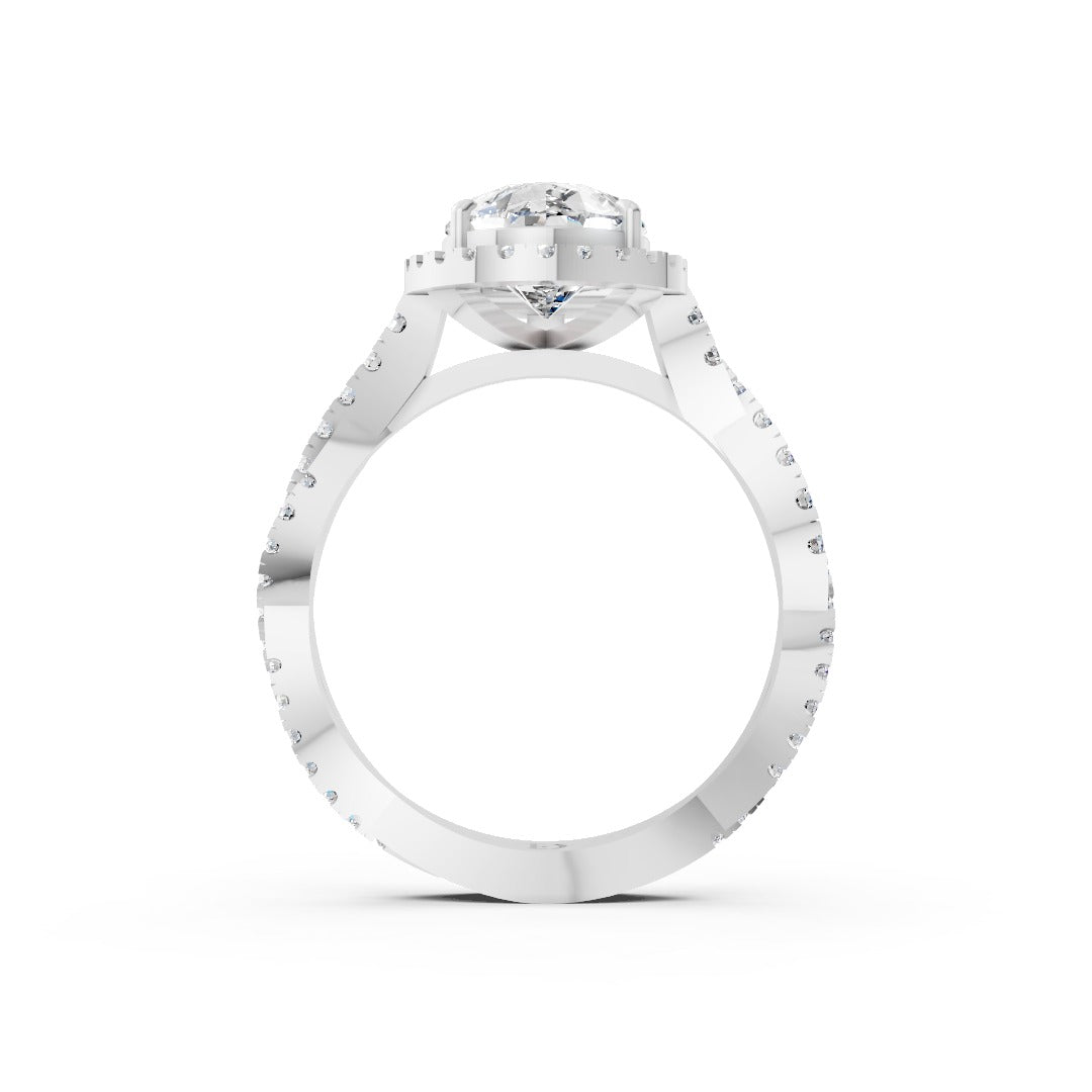 Pear Cut Diamond Halo with Twisted Pave Ring