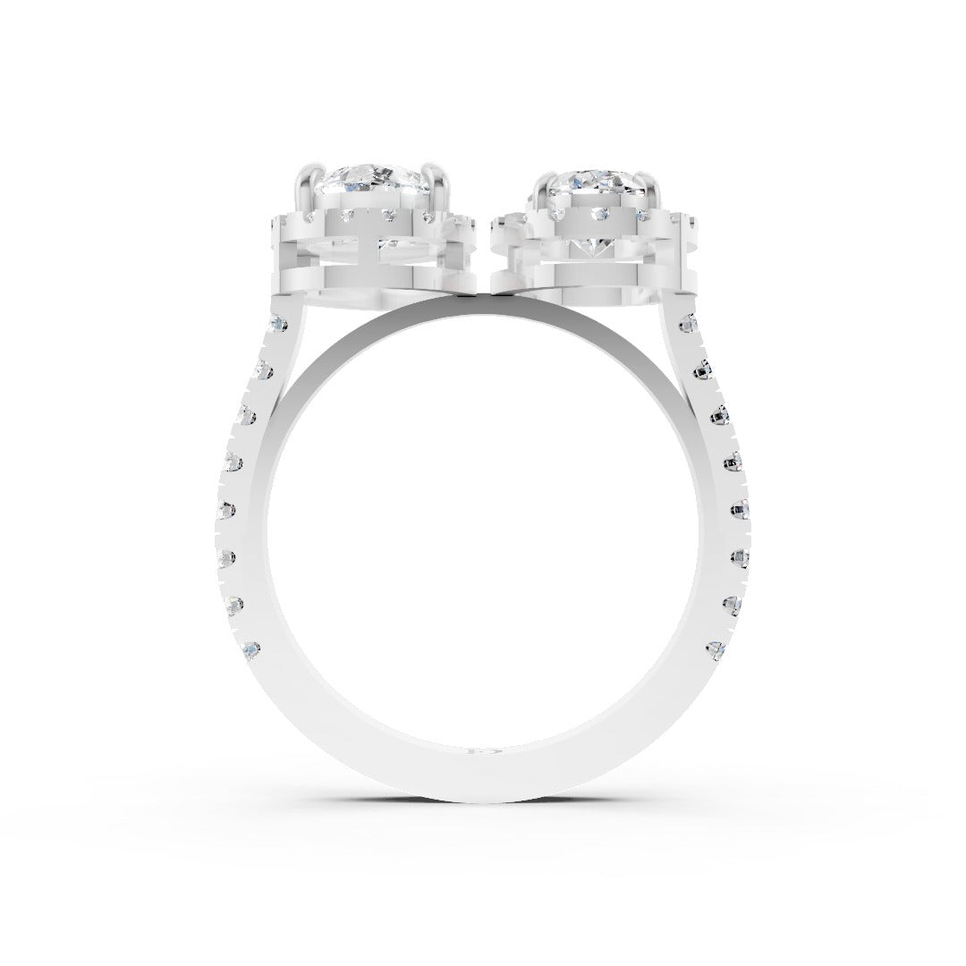 You And Me Pear And Oval Diamond Cathedral Shank Ring