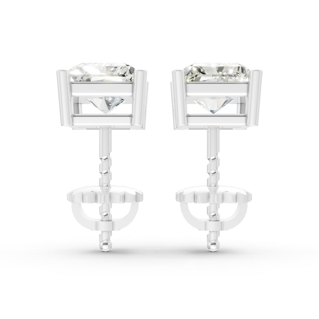 Radiant Cut Diamond Stud Earrings in Scalloped Basket Setting